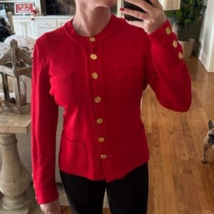 St. John Collection Red Blazer with Gold Buttons